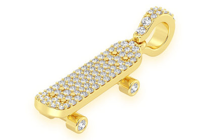 SKATEBOARD DIAMOND PENDANT 14K SOLID GOLD 0.35CTW