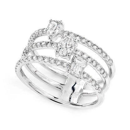 INEL DESCHIS CU TREI RÂNDURI DE DIAMANTE MULTIFORME DIN AUR MASIV DE 14K