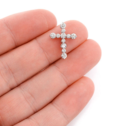 SHARED PRONG HIDDEN BAIL DIAMOND CROSS PENDANT 14K SOLID GOLD 1.00CTW