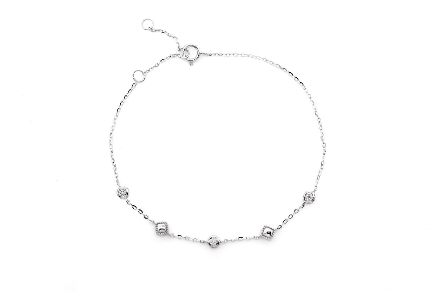 SQUARE BEAD & BEZEL DIAMOND BRACELET 14K SOLID GOLD 0.05CTW