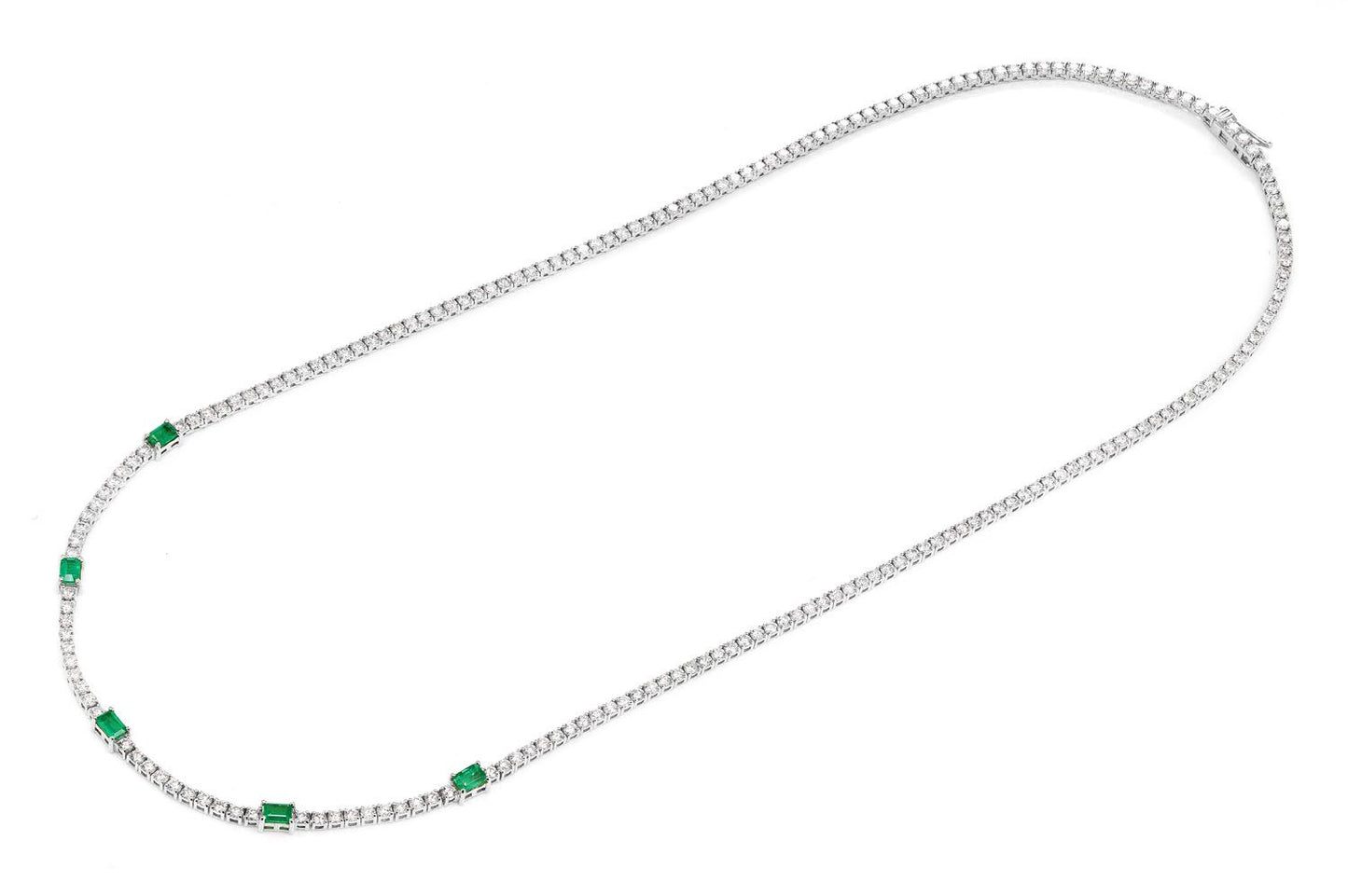DIAMOND TENNIS NECKLACE WITH EMERALD GEMSTONES 14K SOLID GOLD 5.90CTW