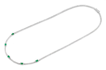 DIAMOND TENNIS NECKLACE WITH EMERALD GEMSTONES 14K SOLID GOLD 5.90CTW