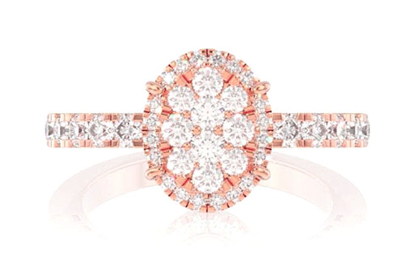 OVAL CLUSTER HALO DIAMOND ENGAGEMENT RING 14K SOLID GOLD - 0.75CTW