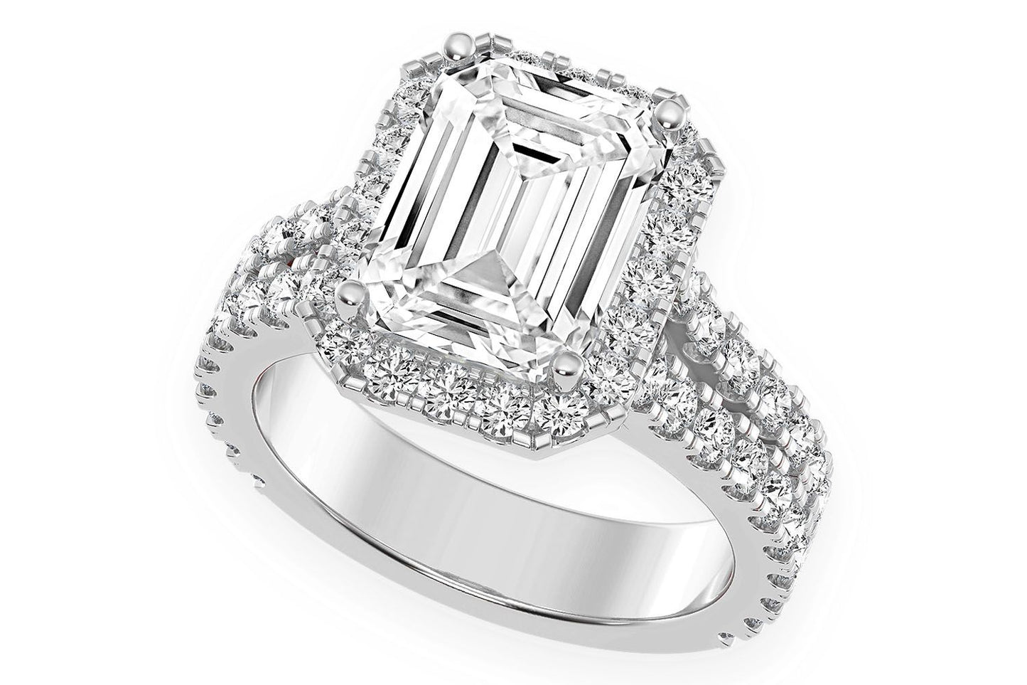 SPHINX - 3.00CT EMERALD SOLITAIRE - SPLIT SHANK HALO - DIAMOND ENGAGEMENT RING