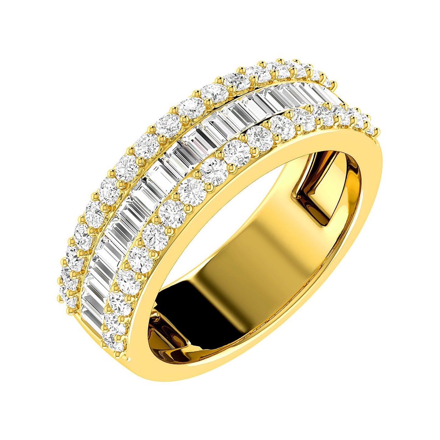 BORDER BAGUETTE & ROUND DIAMOND RING 14K SOLID GOLD 1.20CTW