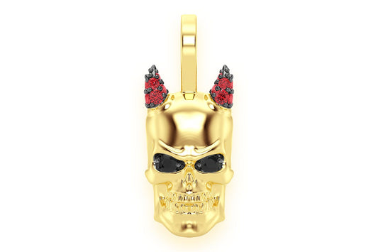 HORNED SKULL DIAMOND PENDANT 14K SOLID GOLD 0.15CTW