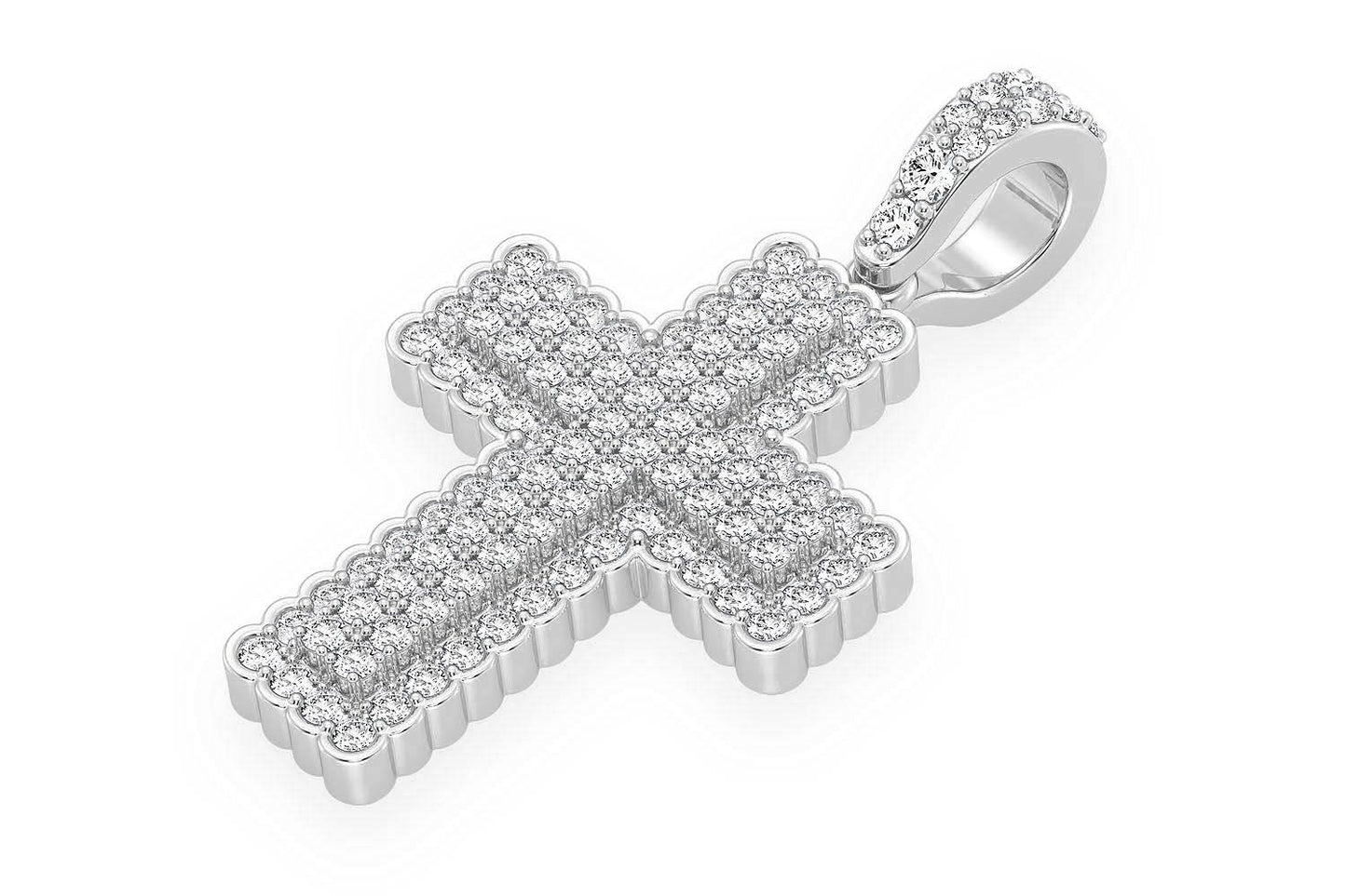 BEZEL BORDER CROSS DIAMOND PENDANT 14K SOLID GOLD .90CTW