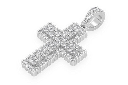 BEZEL BORDER CROSS DIAMOND PENDANT 14K SOLID GOLD .90CTW