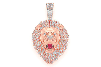 ROARING LION DIAMOND PENDANT 14K SOLID GOLD 3.20CTW
