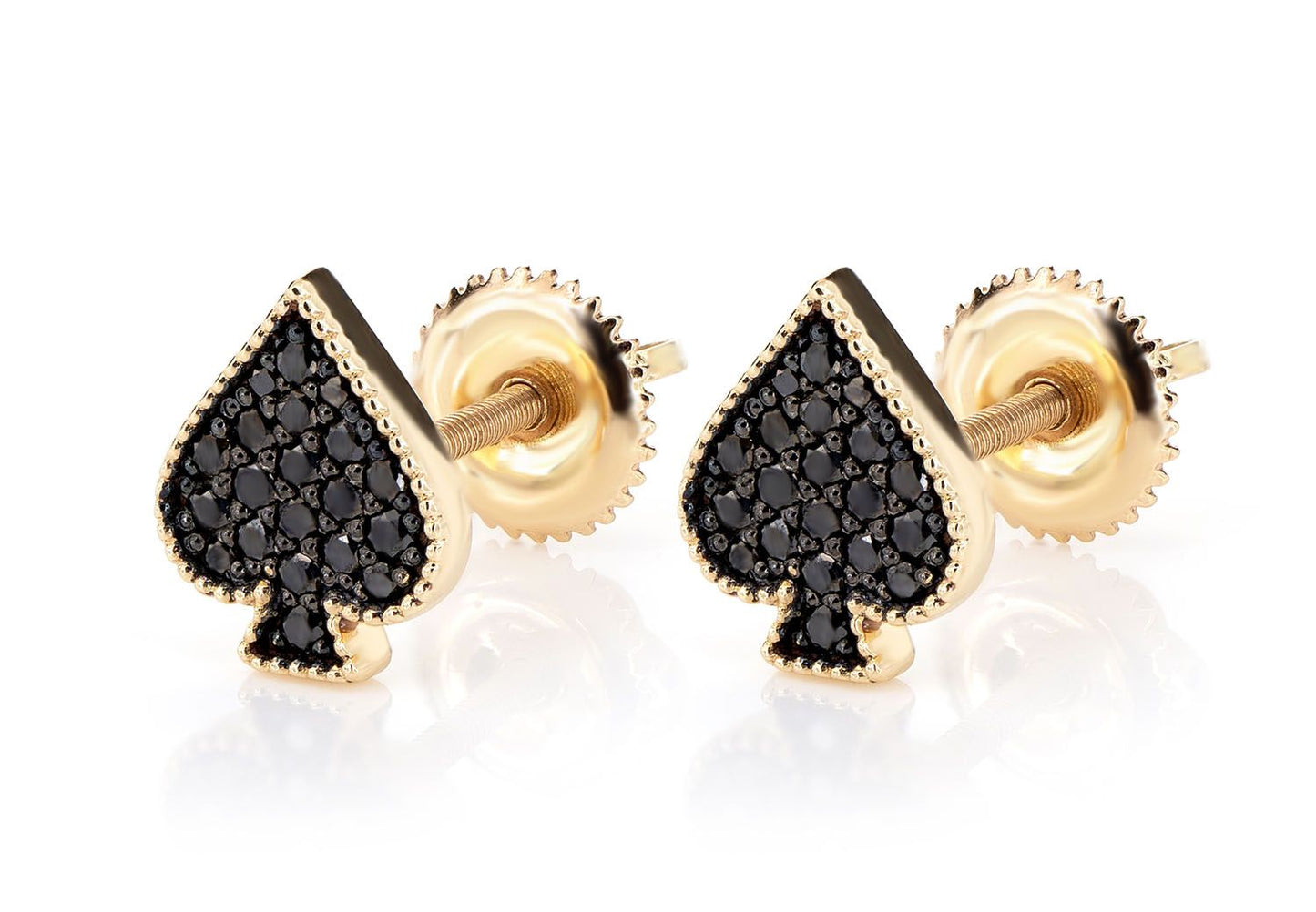 SPADE PLAYING CARD DIAMOND STUD EARRINGS 14K SOLID GOLD 0.30CTW