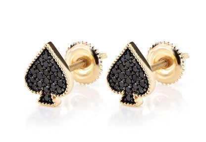 SPADE PLAYING CARD DIAMOND STUD EARRINGS 14K SOLID GOLD 0.30CTW
