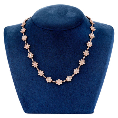 SIX PETAL FLOWER DIAMOND LINK STATION CHAIN 14K SOLID GOLD 7.00CTW