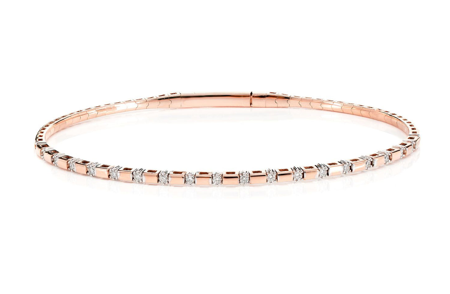 RECTANGLE BEAD AND BALL DIAMOND BANGLE BRACELET 14K SOLID GOLD 0.50CTW