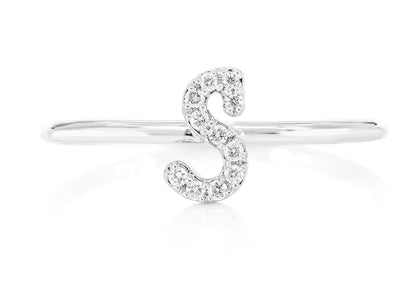 INEL CU DIAMANT CU LITERA CURSIVĂ S, AUR MASIV DE 14K, 0.05CT