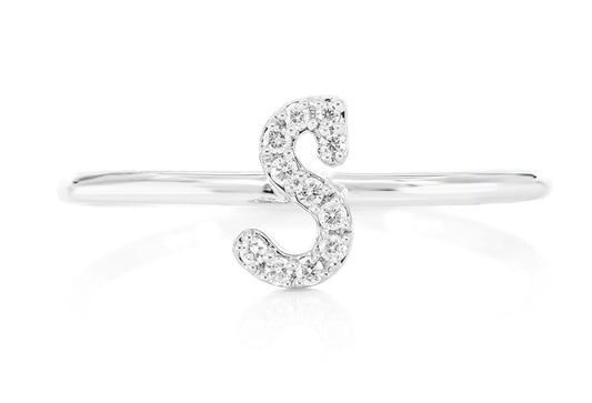 CURSIVE LETTER S DIAMOND RING 14K SOLID GOLD 0.05CTW