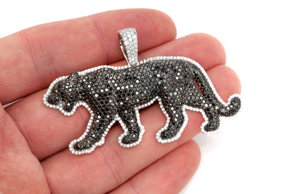 FULL BODY BLACK DIAMOND PANTHER PENDANT 14K SOLID GOLD 9.75CTW