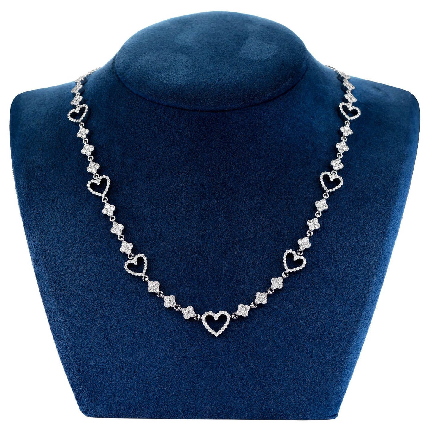 OPEN HEART CLOVER DIAMOND LINK NECKLACE 14K SOLID GOLD 5.00CTW