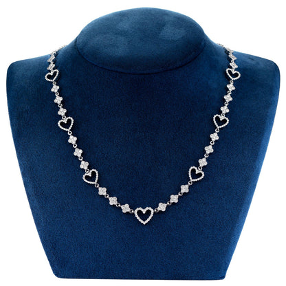 OPEN HEART CLOVER DIAMOND LINK NECKLACE 14K SOLID GOLD 5.00CTW
