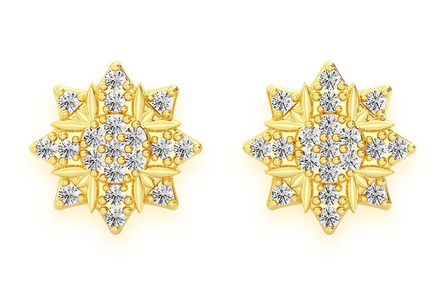 CERCEI CU DIAMANTE, STEA CU 8 COLȚURI, AUR MASIV DE 14K, 0.10CT