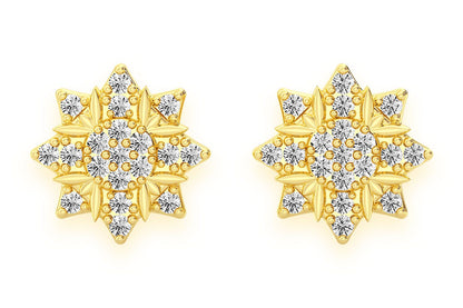 CERCEI CU DIAMANTE, STEA CU 8 COLȚURI, AUR MASIV DE 14K, 0.10CT