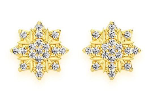 8 POINT STAR STUD DIAMOND EARRINGS 14K SOLID GOLD 0.10CTW