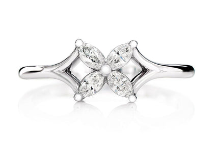 MARQUISE FLOWER DIAMOND RING 14K SOLID GOLD 0.20CTW
