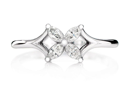 MARQUISE FLOWER DIAMOND RING 14K SOLID GOLD 0.20CTW