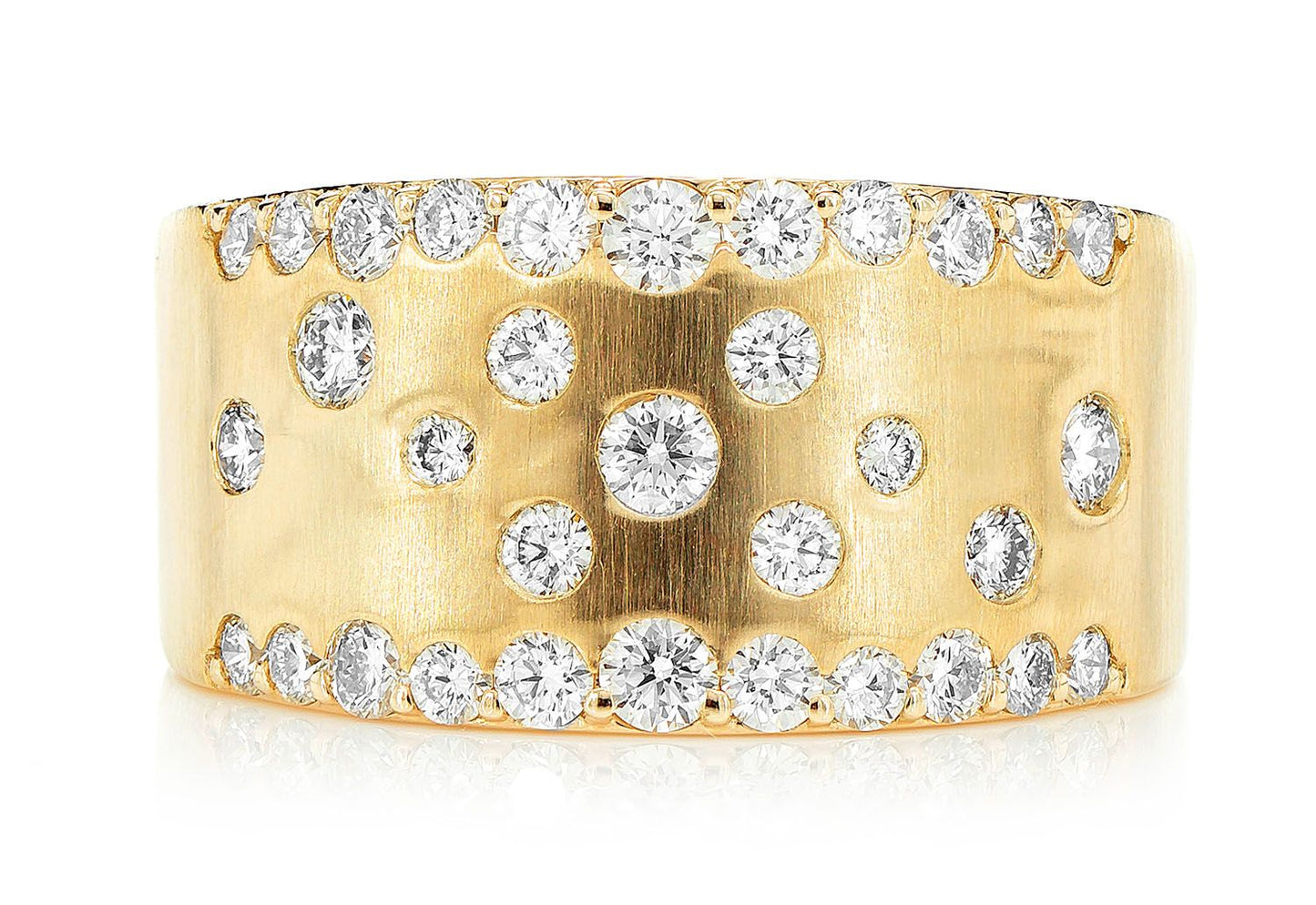 TWO ROW SCATTERED GYPSY SET DIAMOND BAND RING 14K SOLID GOLD 0.85CTW