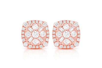 BAGUETTE FLOWER STUD DIAMOND EARRINGS 14K SOLID GOLD 1.00CTW