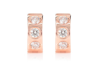 THREE STONE GYPSY SET DIAMOND HUGGIE HOOP EARRINGS 14K SOLID GOLD 0.95CTW