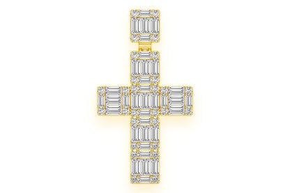 BAGUETTE CROSS DIAMOND PENDANT 14K SOLID GOLD 1.80CTW