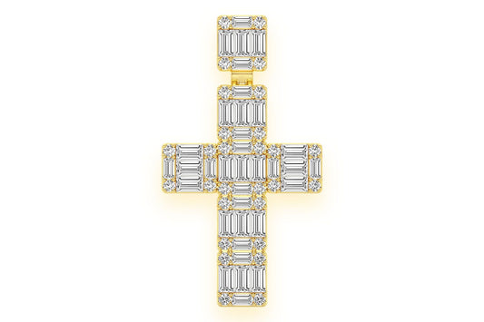 BAGUETTE CROSS DIAMOND PENDANT 14K SOLID GOLD 1.80CTW