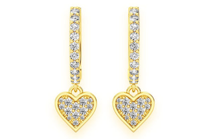 HEART HOOP DIAMOND EARRINGS 14K SOLID GOLD 0.40CTW
