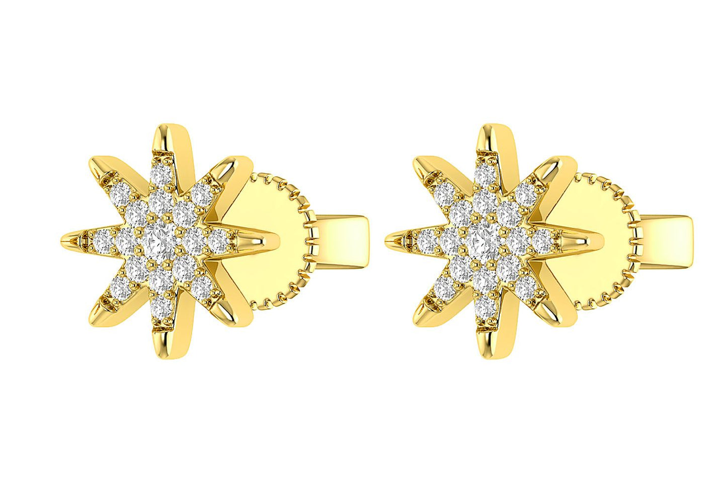 EIGHT POINT STAR STUD EARRINGS 14K SOLID GOLD 0.20CTW