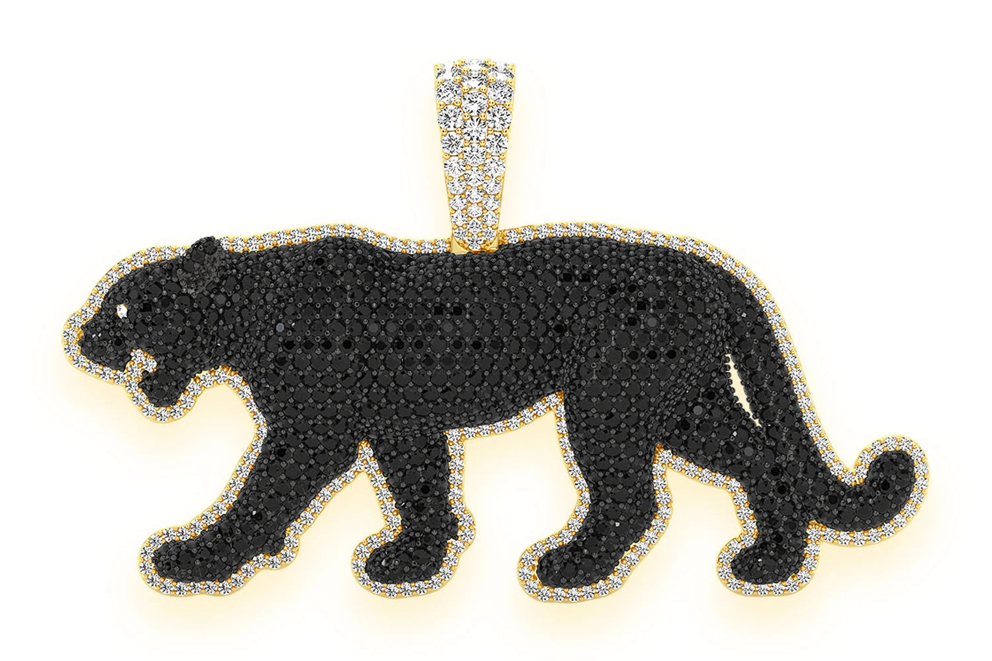 FULL BODY BLACK DIAMOND PANTHER PENDANT 14K SOLID GOLD 9.75CTW