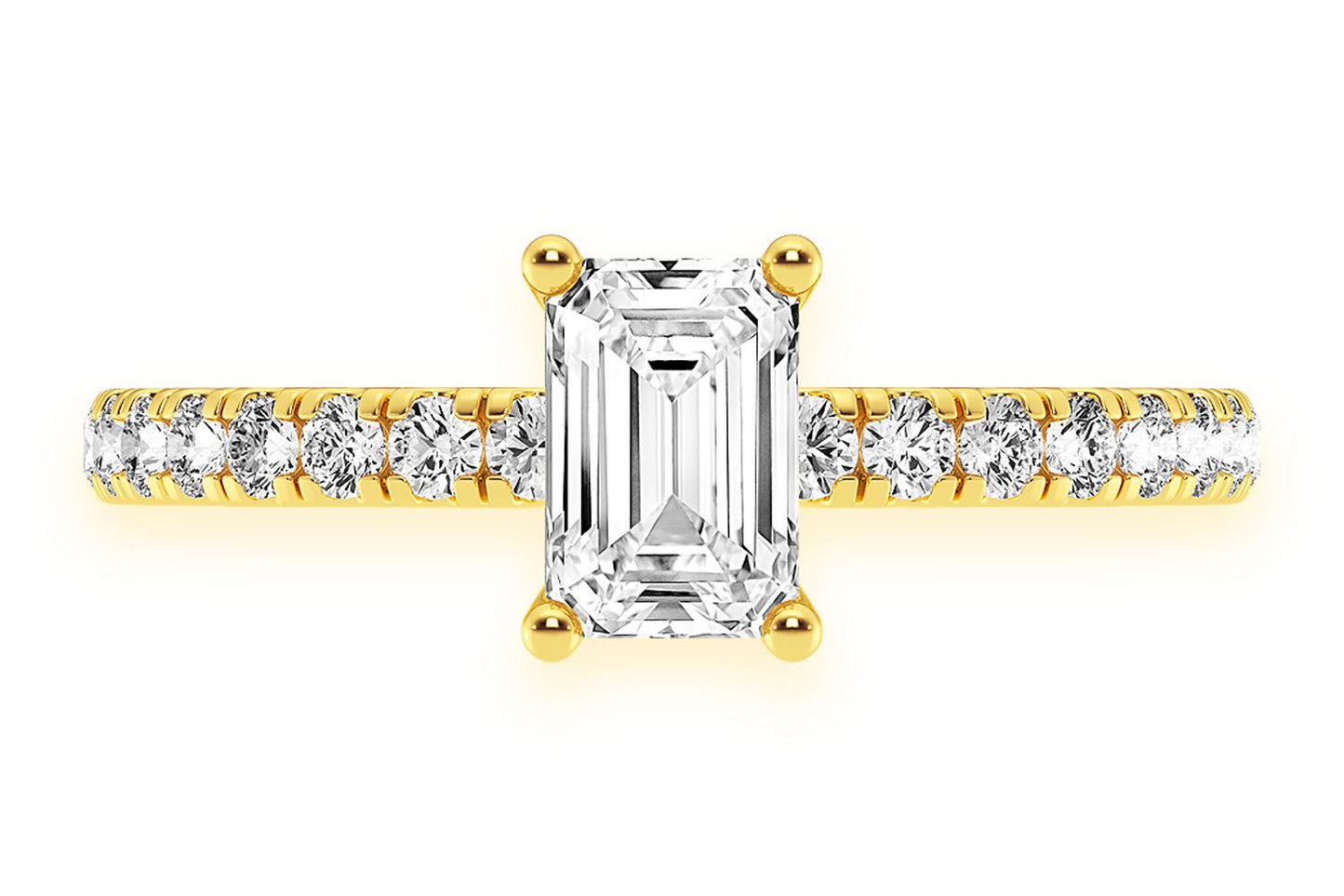 THINN - 0.50CT EMERALD SOLITAIRE - ONE ROW UNDER HALO - DIAMOND ENGAGEMENT RING