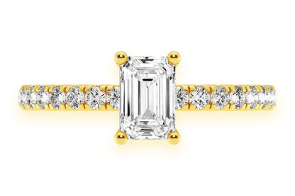 THINN - 0.50CT EMERALD SOLITAIRE - ONE ROW UNDER HALO - DIAMOND ENGAGEMENT RING