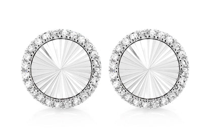 STARBURST DISC DIAMOND HALO STUD EARRINGS 14K SOLID GOLD 0.35CTW