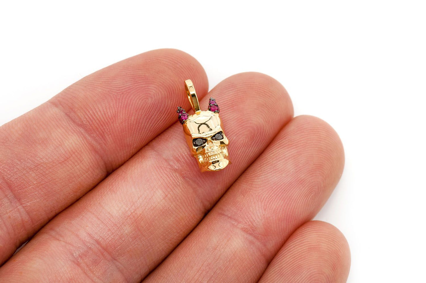 HORNED SKULL DIAMOND PENDANT 14K SOLID GOLD 0.15CTW