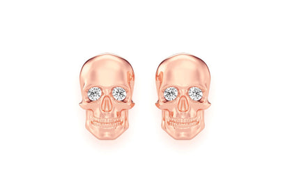 SKULL DIAMOND STUD EARRINGS 14K SOLID GOLD 0.10CTW