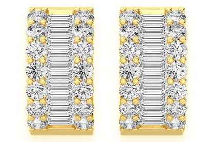 BAGUETTE & ROUND HOOP DIAMOND EARRINGS 14K SOLID GOLD 2.00CTW
