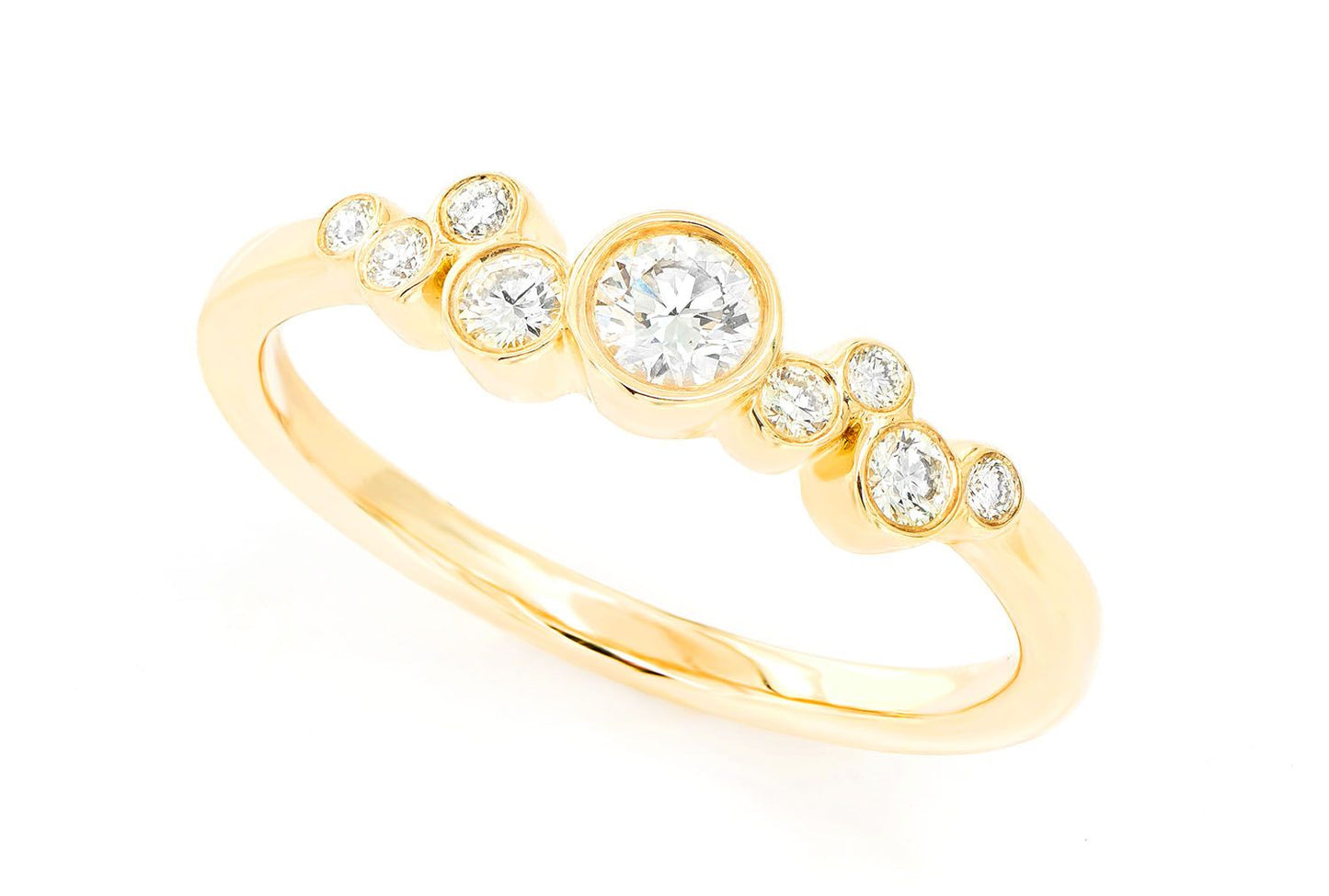 9 STONE GRADUATED BEZEL DIAMOND RING 14K SOLID GOLD 0.35CTW