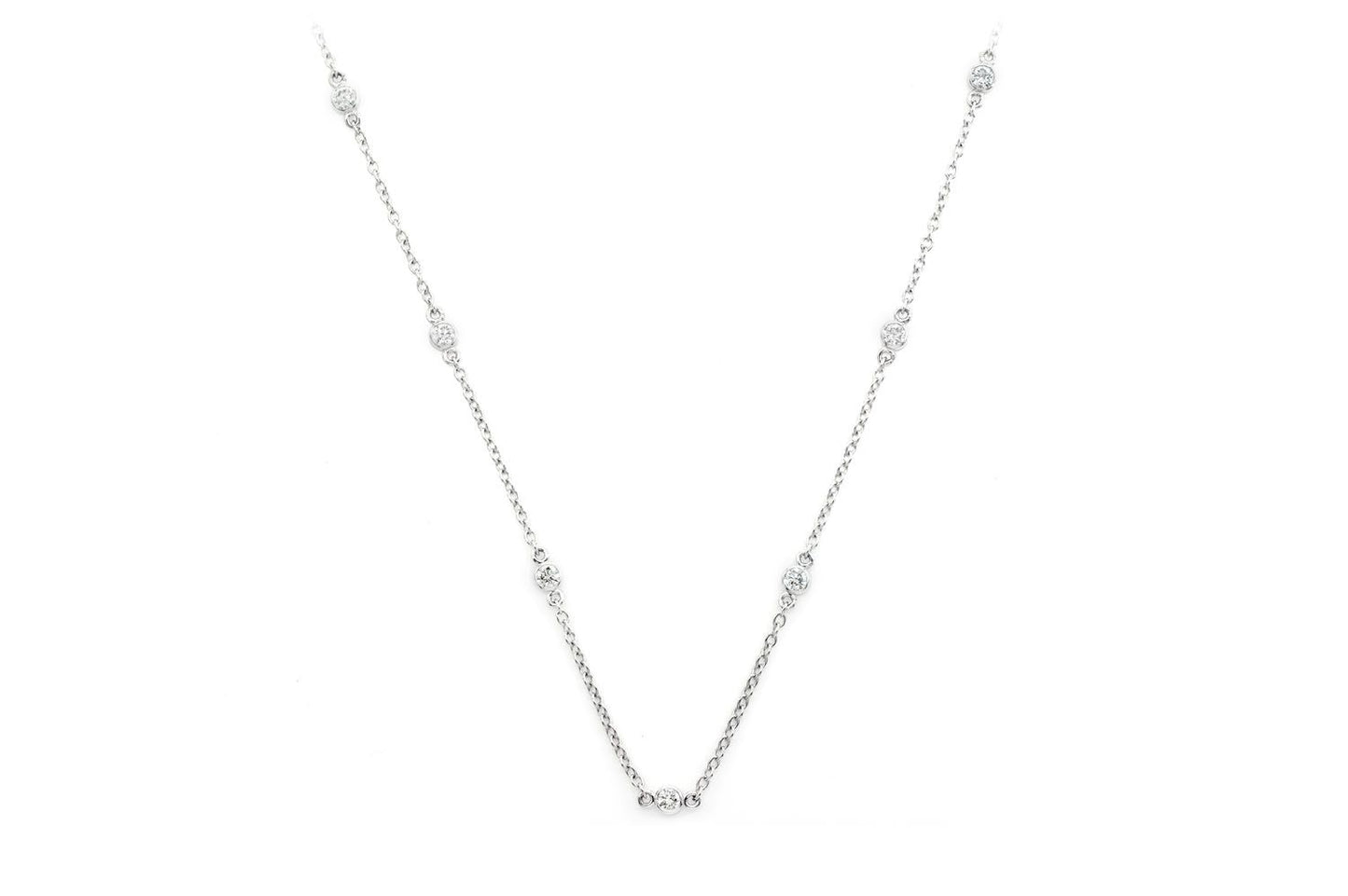 ROUND BEZEL SET DIAMOND NECKLACE CONNECTED 14K SOLID GOLD 0.33CTW