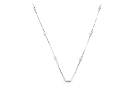 ROUND BEZEL SET DIAMOND NECKLACE CONNECTED 14K SOLID GOLD 0.33CTW