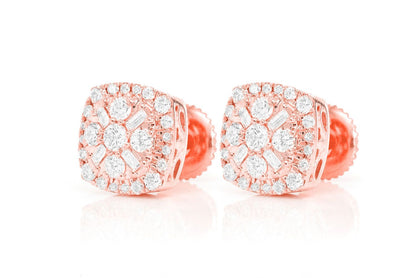 BAGUETTE FLOWER STUD DIAMOND EARRINGS 14K SOLID GOLD 1.00CTW