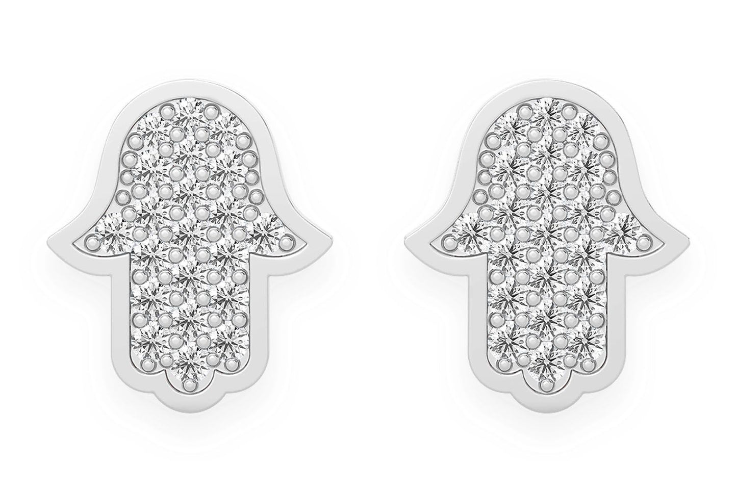 HAMSA STUD DIAMOND EARRINGS 14K SOLID GOLD 0.15CTW