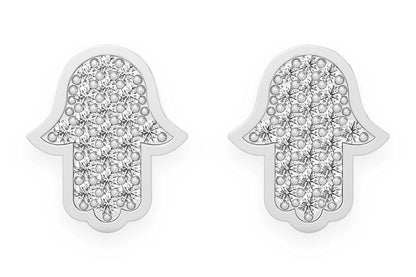 HAMSA STUD DIAMOND EARRINGS 14K SOLID GOLD 0.15CTW