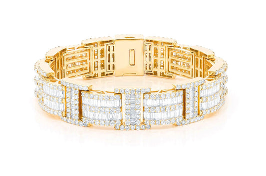 2 ROW BAGUETTE & ROUND DIAMOND BRACELET 14K SOLID GOLD 23.50CTW