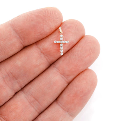 TINY DIAMOND CROSS 14K SOLID GOLD 0.05CTW