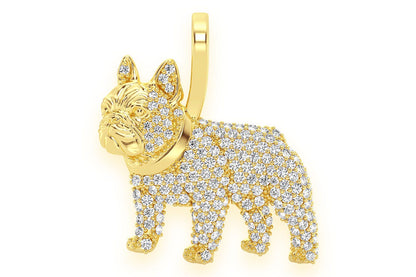 PANDANT CU DIAMANT BULLDOG FRANCEZ, AUR MASIV DE 14K, 0.65CT